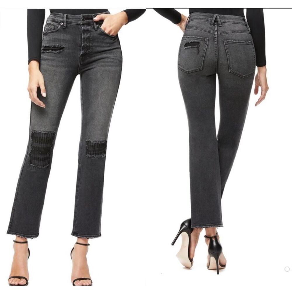 Good American Good Curve Distressed Patchwork Jeans - Black